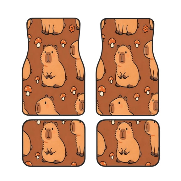 4 Piece Car Foot Mat Set Anti-Slip Washable Universal Car Floor Mats For Most Vehicles Truck Suv Capybara Mushroom