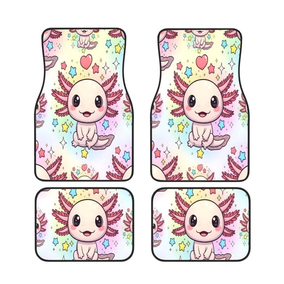 4 Piece Car Foot Mat Set Anti-Slip Washable Universal Car Floor Mats For Most Vehicles Truck Suv Cute Axolotl Heart Star