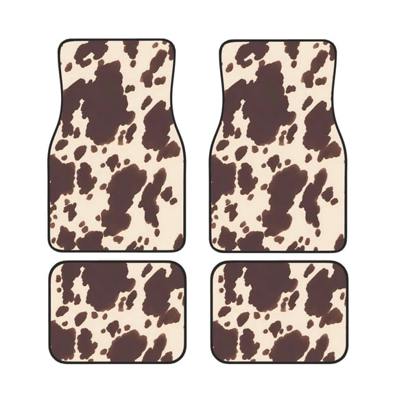 4 Piece Car Foot Mat Set Anti-Slip Washable Universal Car Floor Mats For Most Vehicles Truck Suv Dark Brown Cow Pattern