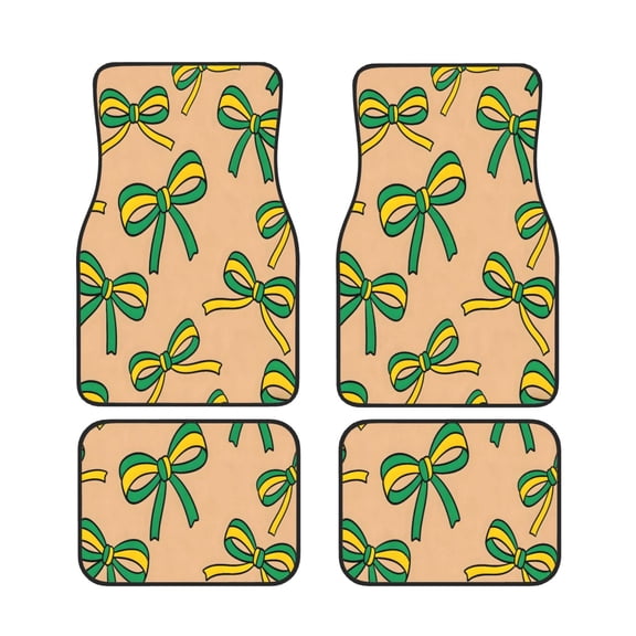 4 Piece Car Foot Mat Set Anti-Slip Washable Universal Car Floor Mats For Most Vehicles Truck Suv Green And Yellow Bow