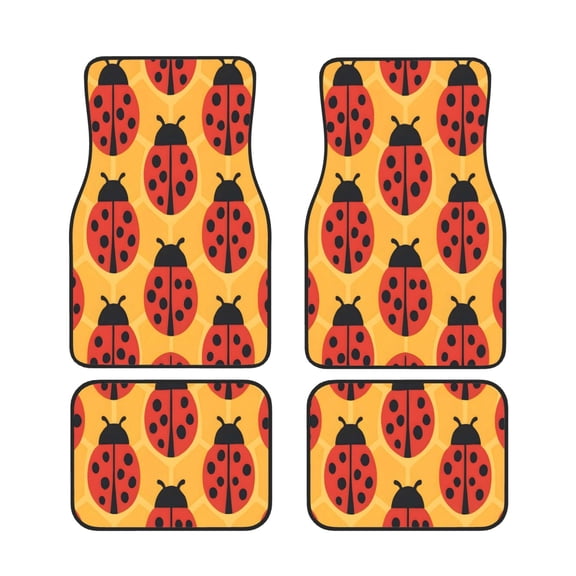 4 Piece Car Foot Mat Set Anti-Slip Washable Universal Car Floor Mats For Most Vehicles Truck Suv Ladybug On An Orange Background