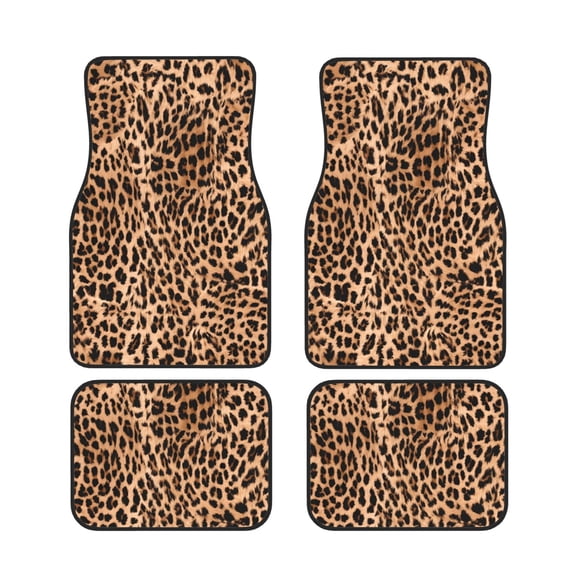 4 Piece Car Foot Mat Set Anti-Slip Washable Universal Car Floor Mats For Most Vehicles Truck Suv Leopard Print Pattern