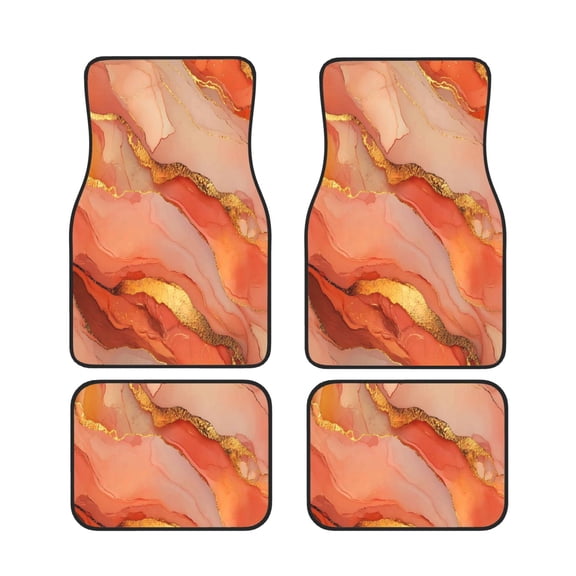 4 Piece Car Foot Mat Set Anti-Slip Washable Universal Car Floor Mats For Most Vehicles Truck Suv Orange And Red Gold Marble