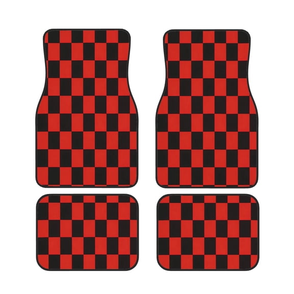 4 Piece Car Foot Mat Set Anti-Slip Washable Universal Car Floor Mats For Most Vehicles Truck Suv Red And Black Checkered Pattern (8)
