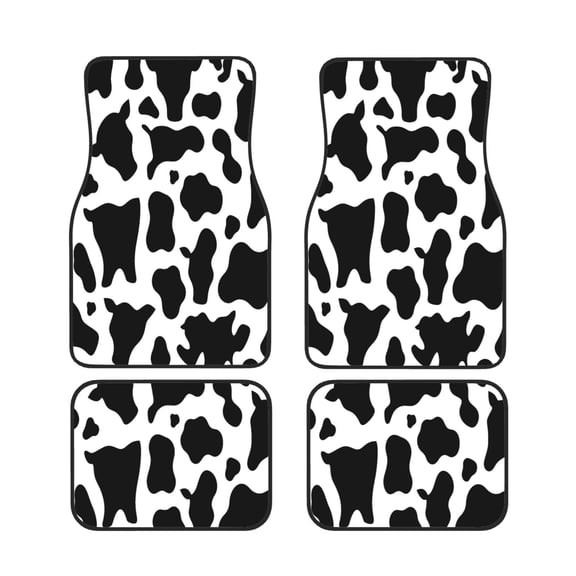 4 Piece Car Foot Mat Set Anti-Slip Washable Universal Car Floor Mats For Most Vehicles Truck Suv Simple Cow Print Pattern, Vector Art Style_4