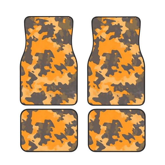 4 Piece Car Foot Mat Set Anti-Slip Washable Universal Car Floor Mats For Most Vehicles Truck Suv Texture Camo Army Orange_2