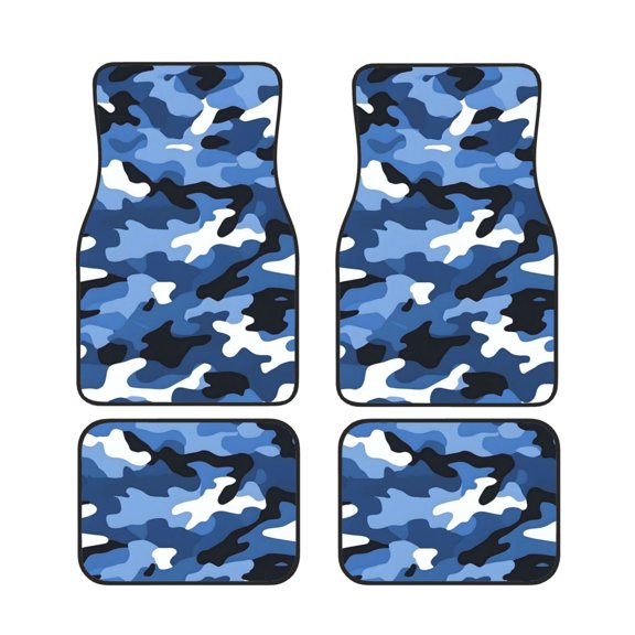 4 Piece Car Foot Mat Set Anti-Slip Washable Universal Car Floor Mats For Most Vehicles Truck Suv Vector Camouflage Pattern Blue_2