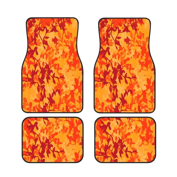 4 Piece Car Foot Mat Set Anti-Slip Washable Universal Car Floor Mats For Most Vehicles Truck Suv Vector Camouflage Pattern Orange Red_3