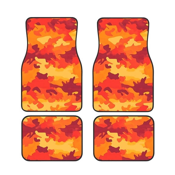 4 Piece Car Foot Mat Set Anti-Slip Washable Universal Car Floor Mats For Most Vehicles Truck Suv Vector Camouflage Pattern Orange Red_4