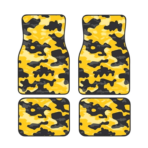 4 Piece Car Foot Mat Set Anti-Slip Washable Universal Car Floor Mats For Most Vehicles Truck Suv Vector Camouflage Pattern Yellow_3