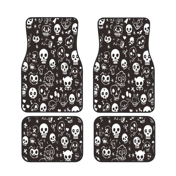 4 Piece Car Foot Mat Set Anti-Slip Washable Universal Car Floor Mats For Most Vehicles Truck Suv Weird Skull Head