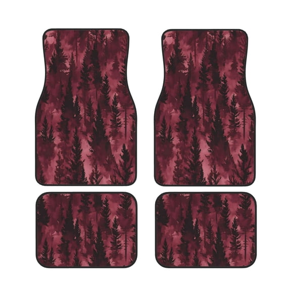 4 Piece Car Foot Mat Set Anti-Slip Washable Universal Car Floor Mats For Most Vehicles Truck Suv Realistic Forests Camouflage Pattern Conifer Maroon_3
