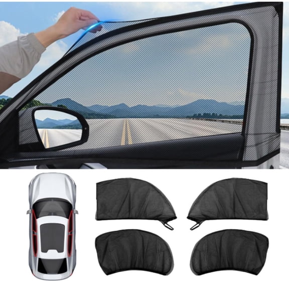 4-Piece Car Window Folding Sunshade and Mosquito Net Set UV-Protective Privacy Screens Practical Accessories for Privacy Protection