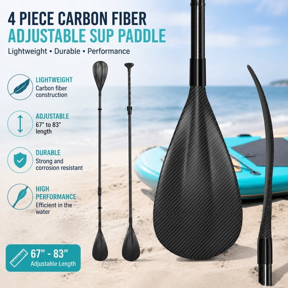 4 Piece Carbon Fiber Adjustable SUP Paddle Kayak Paddles, Lightweight Telescoping Stand-Up Paddleboard Oars 67"-83"