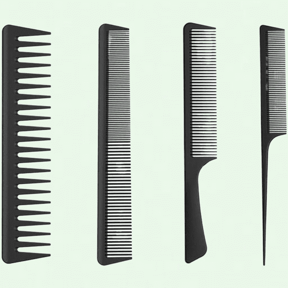 4-Piece Carbon Fiber Rat Tail Comb Set, Anti-Static Heat Resistant Barber Hairdressing Comb