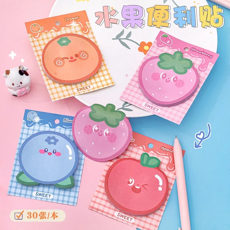 4 Piece Cartoon Adhesive Kawaii Fruit Notes Notepad Memo Pad Stationery ...