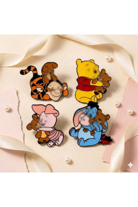 4-Piece Cartoon Animal Enamel Pin Set - Forest Theme Collectible Badges for Jackets, Bags & Lanyards