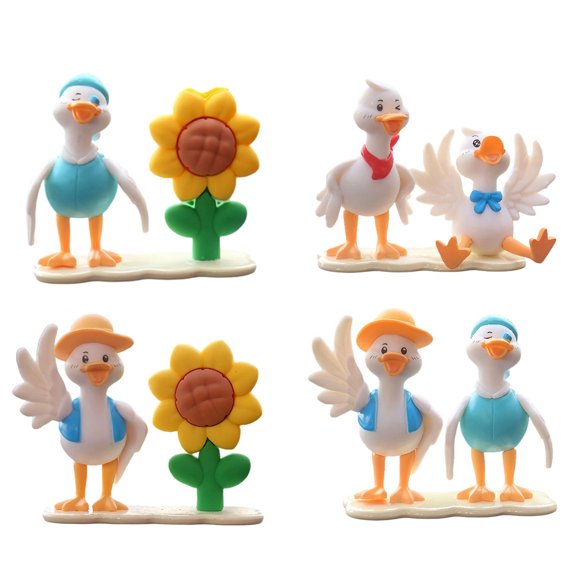 4 Piece Cartoon Ducks with Sunflowers Miniature Figurines for Car Dashboard Decors Resin Garden Landscape Ornaments