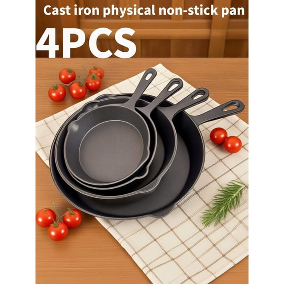 4-Piece Cast Iron Non-Stick Frying Pan Set - Multifunctional Durable Cookware for All Stovetops/Oven/Grill (Holiday Gift Idea)