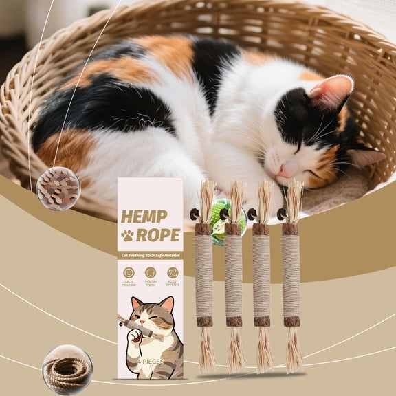 4 Piece Cat Chew Toys with Silvervine Dental Care Sticks for Teeth Cleaning Natural Catnip Alternative Toys for Indoor Cats Stress Relief and Exercise