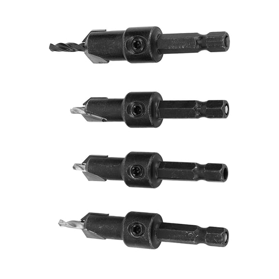 4-Piece Cemented Carbide Countersunk Drill Bit Set with Hex Shank for Wood Screws 4Pcs Self Tapping