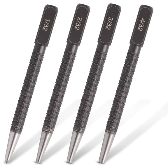 4-Piece Center Punch Set (1/32", 2/32", 3/32", 4/32") Hardened Steel Precision Punch & Nail Set Tool Kit for Metalworking, Woodworking & Drilling