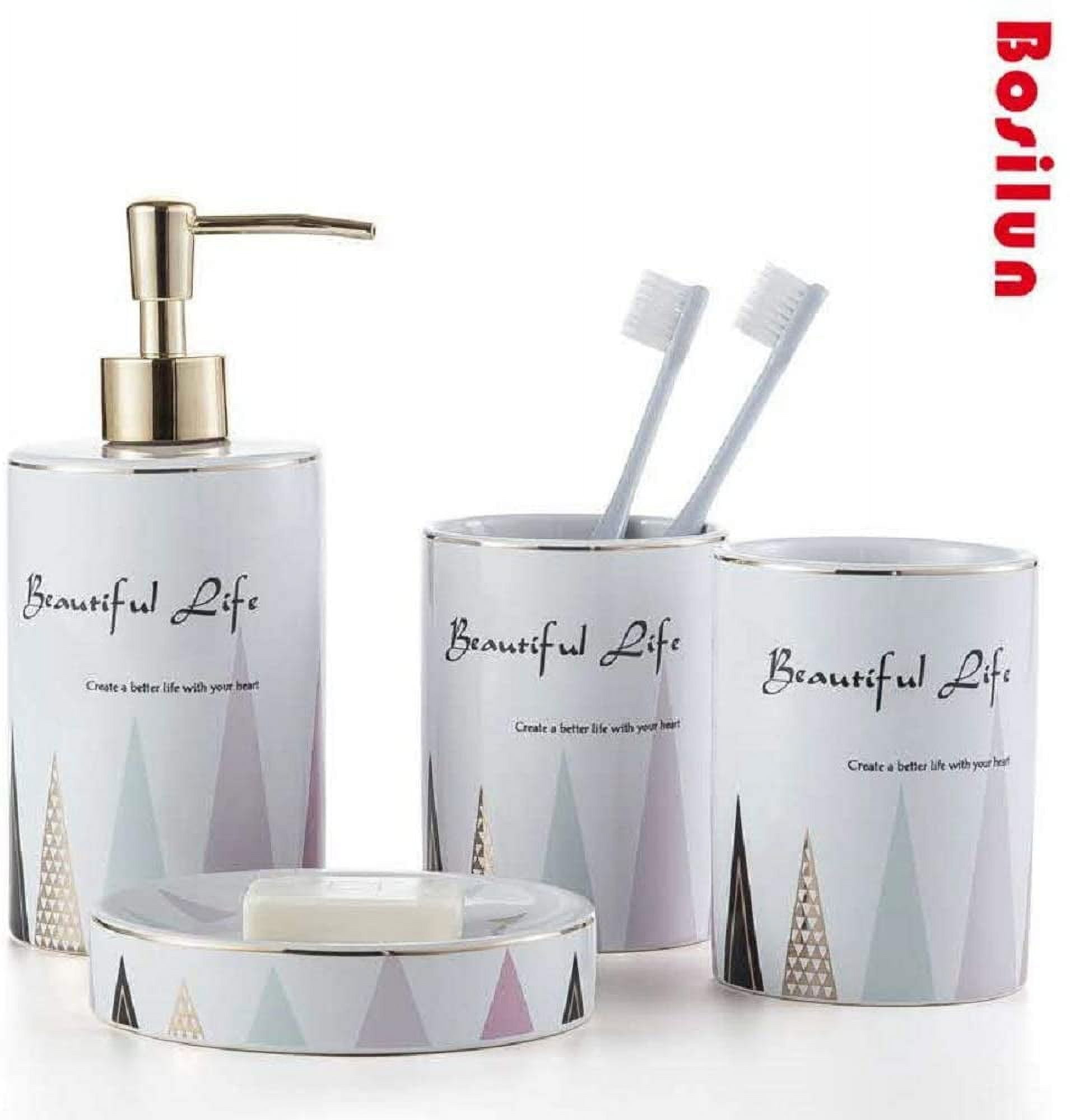 4 Piece Ceramic Bathroom Accessories Set - Multi Color Pink Gold ...