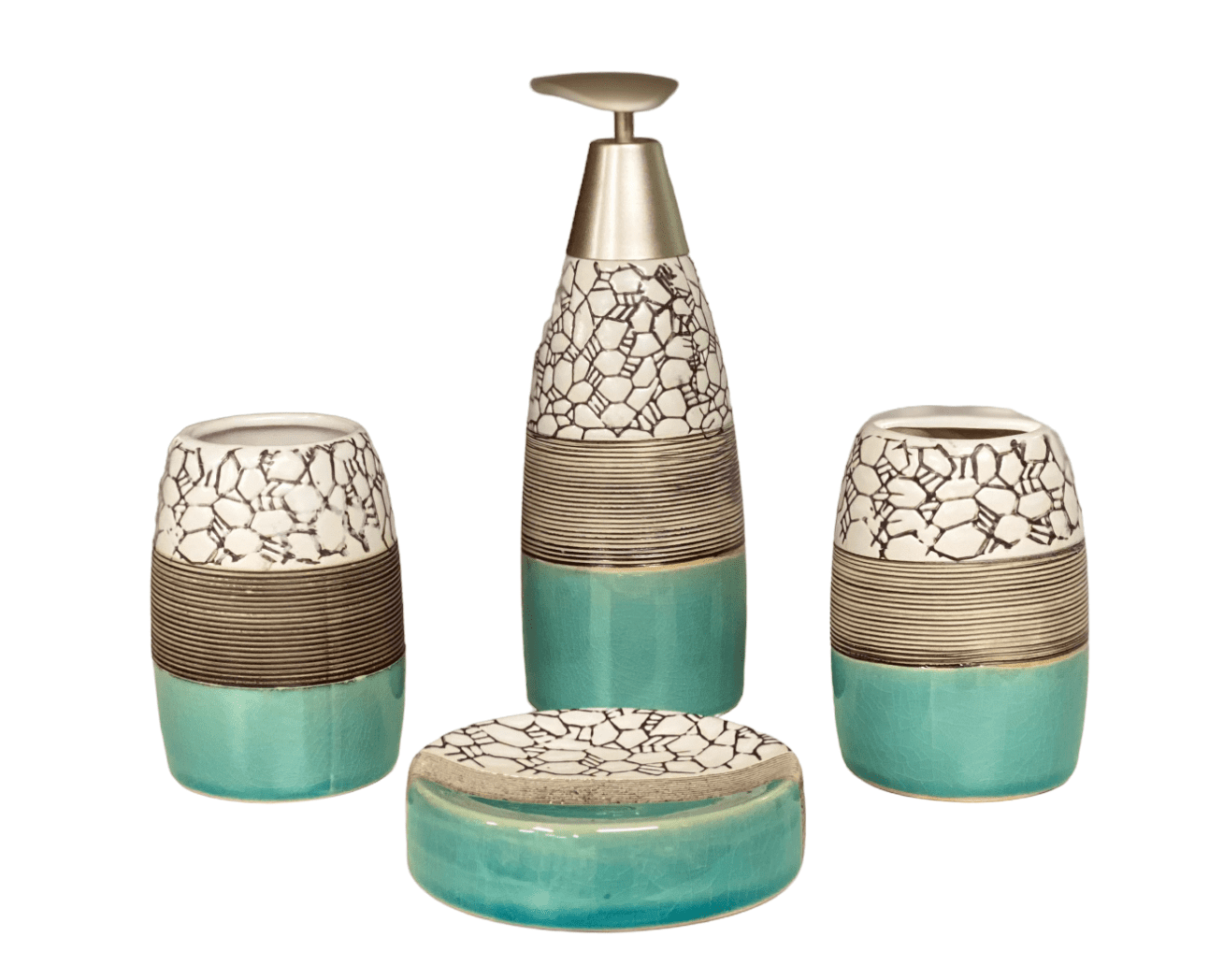 4 Piece Ceramic Bathroom Accessory Set, Toothbrush Holder, Soap