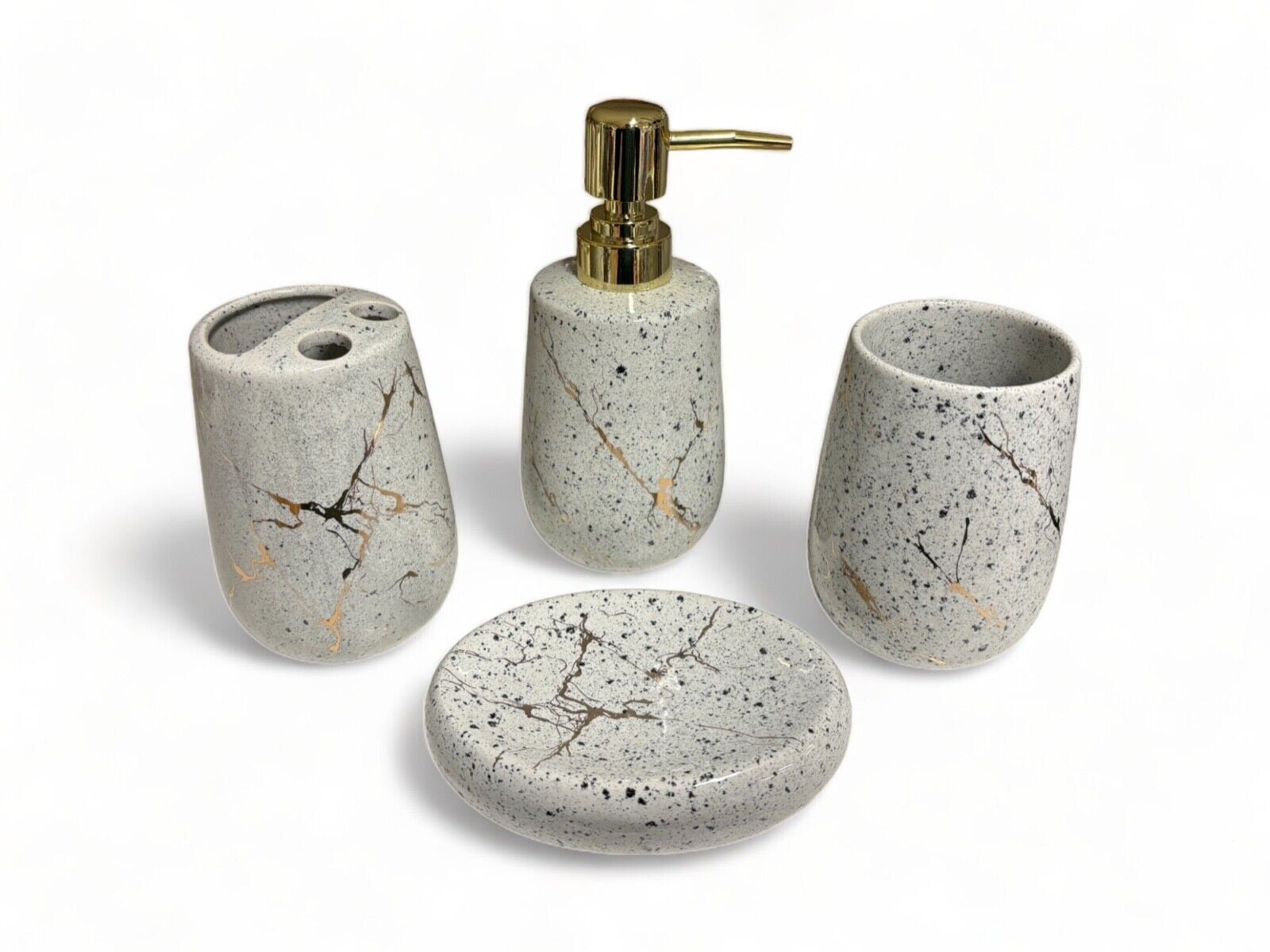 4 Piece Ceramic Bathroom Accessory Set, Toothbrush Holder, Soap