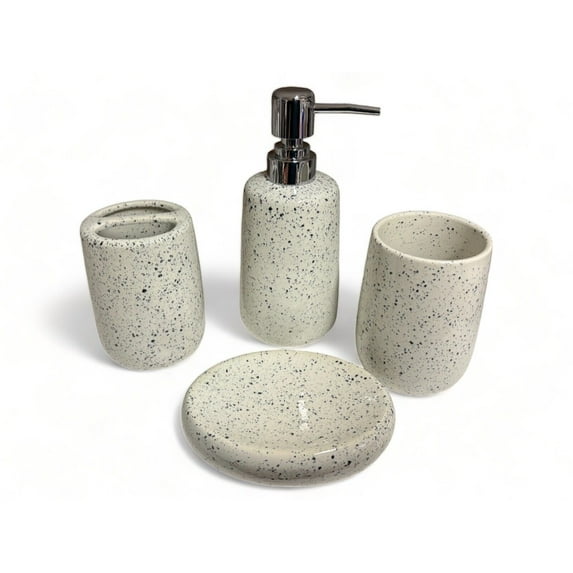 4 Piece Ceramic Bathroom Accessory Set, Toothbrush Holder, Soap Dispenser, Tummbler and Soap Dish