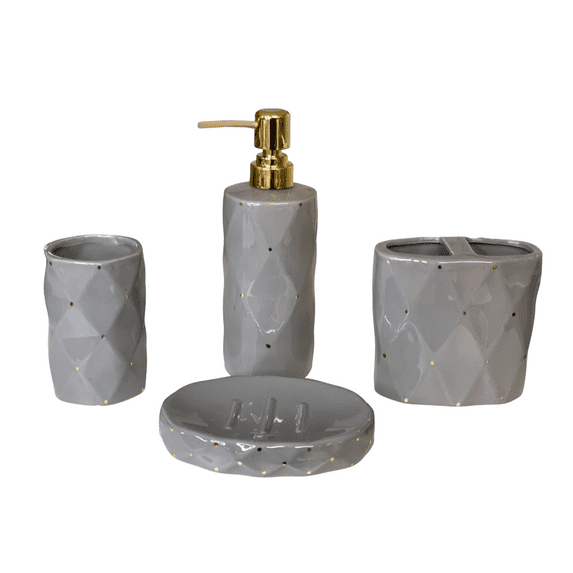 4 Piece Ceramic Bathroom Accessory Set, Toothbrush Holder, Soap Dispenser, Tummbler and Soap Dish