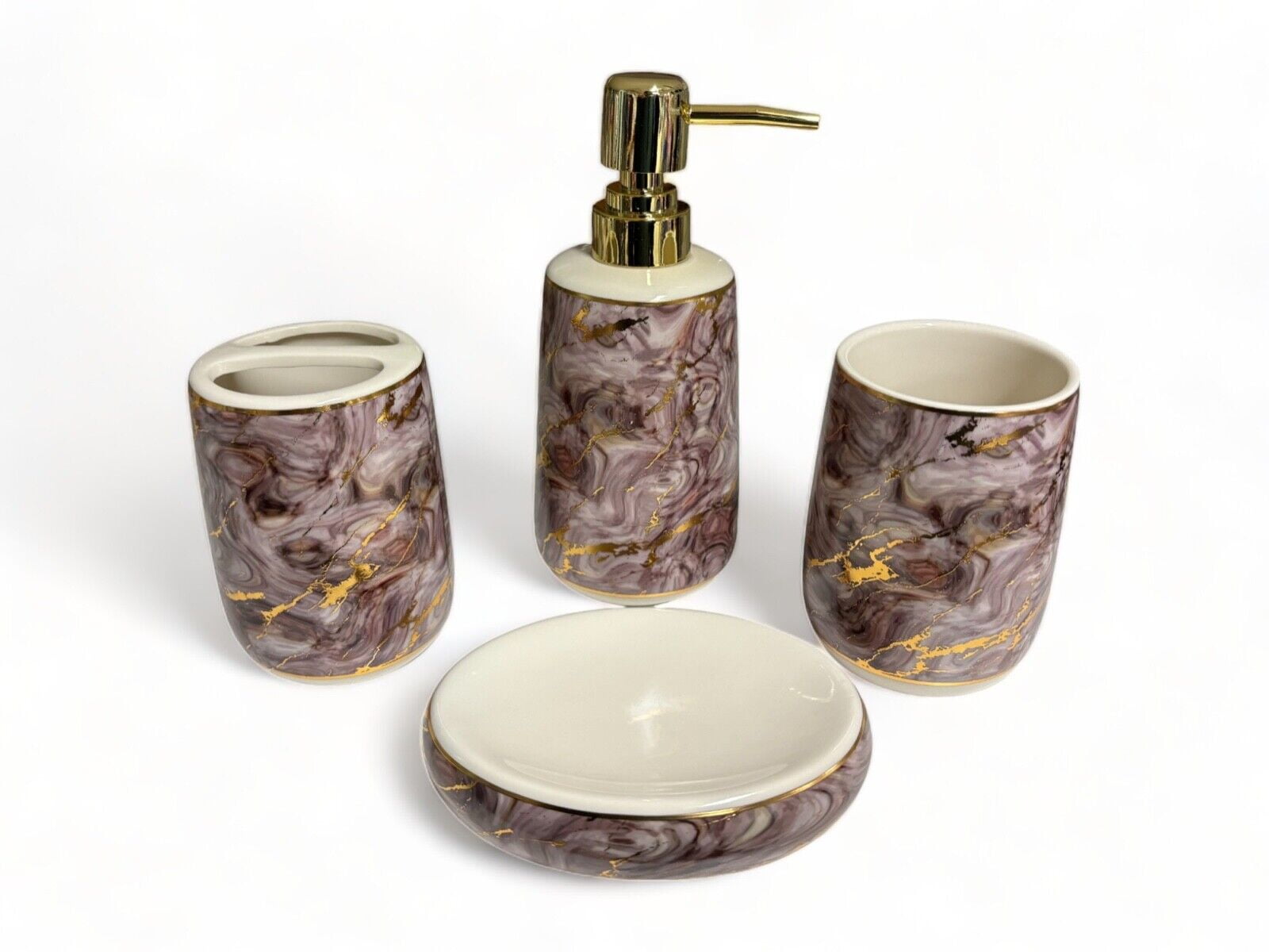 4 Piece Ceramic Bathroom Accessory Set, Toothbrush Holder, Soap