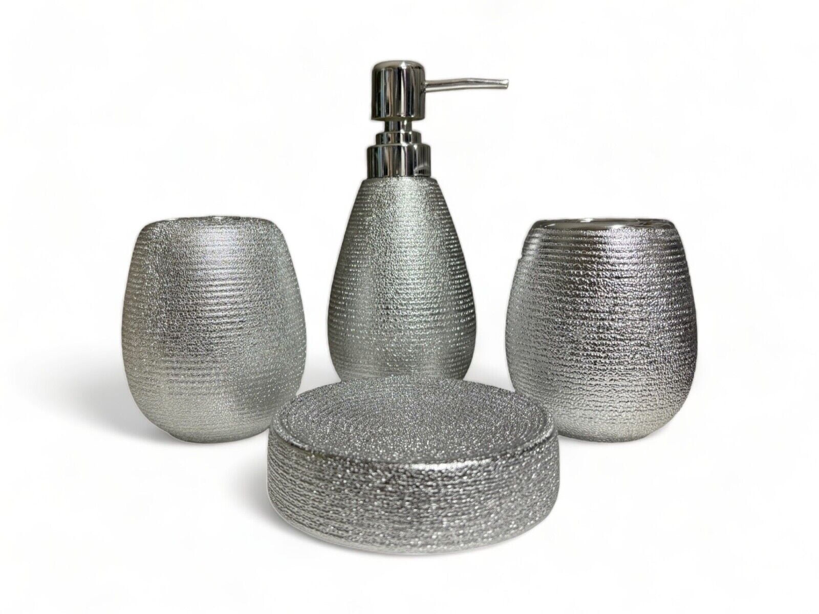 4 Piece Ceramic Bathroom Accessory Set, Toothbrush Holder, Soap Dispenser, Tummbler and Soap Dish