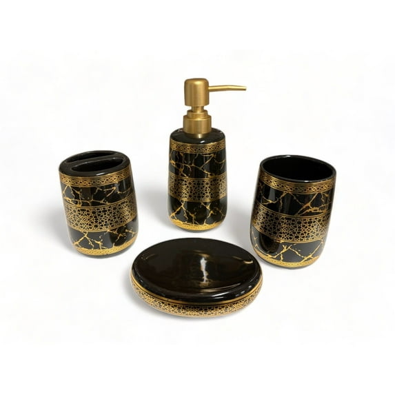 4 Piece Ceramic Bathroom Accessory Set, Toothbrush Holder, Soap Dispenser, Tummbler and Soap Dish