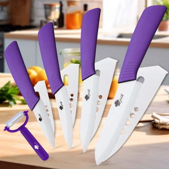 4-Piece Ceramic Kitchen Knife Set with Blade Covers Rustproof Fruit Paring Knives in 6",5",4",3