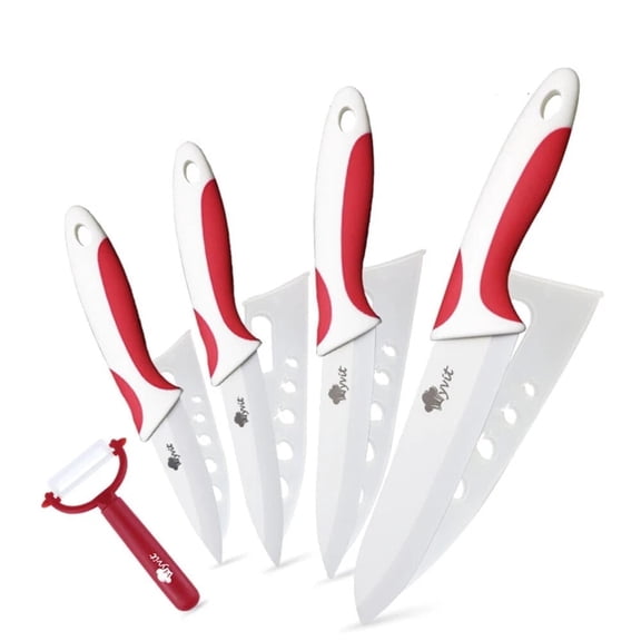 4-Piece Ceramic Knife Set with Sheath -Sharp White Blade Rust Proof Stain Resistant Kitchen Knives (5inch Utility Knife, 4inch Fruit Knife,3inch Paring Knife)