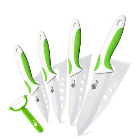 4-Piece Ceramic Knife Set with Blade Guards Kitchen Chef Paring Sharp Rust Proof Stain Resistant (5inch Utility Knife, 4inch Fruit Knife,3inch Slicing Knife)