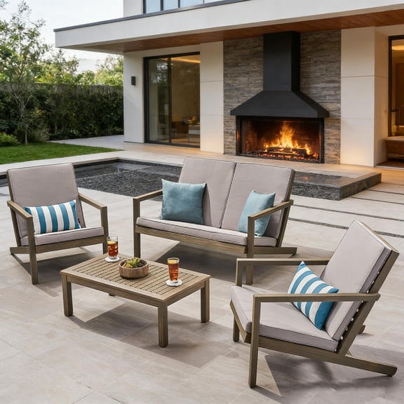 4-Piece Chat Set Outdoor Patio Conversation Set with Loveseat, Chairs, and Table for Backyard, Deck, Garden