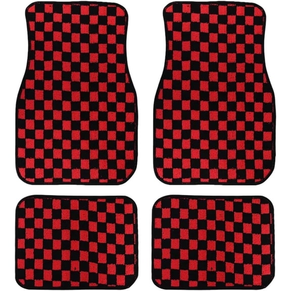 4 Piece Checkered Car Floor Mats Set, Universal Fit Plaid Carpet Auto Floor Liners with Non-Slip Backing, All Weather Vehicle Foot Mats for Cars SUVs Trucks Vans, Front & Rear Full Set
