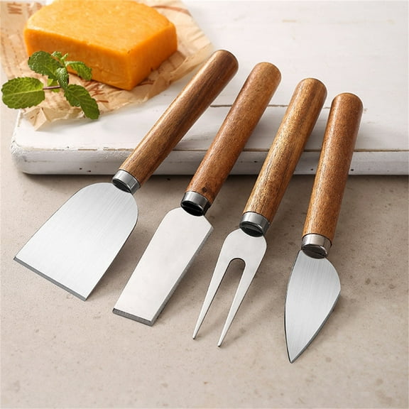 4 Piece Cheese Knife Set for Charcuterie Board with Wooden Handle, Mini Steel Stainless Cheese knife set for Charcuterie and Cheese spread, Perfect for Cheese Slicer and Butter Cutter Cheese Knife