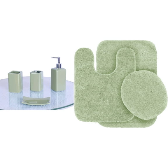 4-Piece Chenille Bathroom Linen Set with 4 Ceramic Accessories
