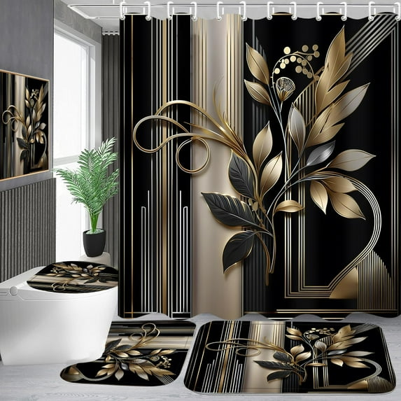 4-Piece Cherry Print Shower Curtain Sets Red Vibrant Cherries Green Leaves Design Bathroom Set with Shower Curtain and Rugs, Four Seasons Woven Bath Curtain with Hooks for Home Decor