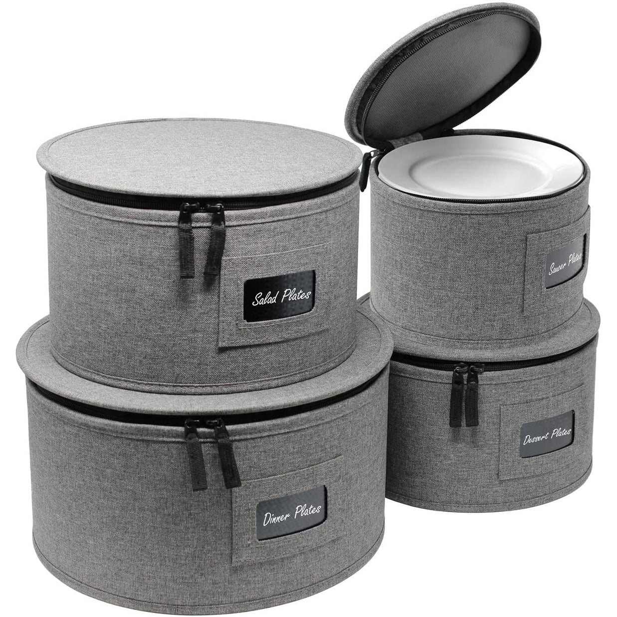Sorbus 4-Piece Gray Quilted Dinnerware Storage Set