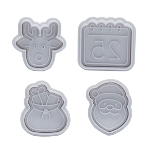 4-Piece Christmas Biscuit Molds Plastic Candy Fondant Push-type Household Set Baking Cookie Cutter for Children