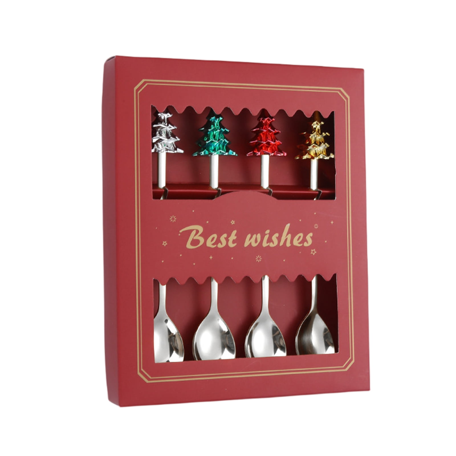 4 Piece Christmas Spoon Set Christmas Tree Dessert Spoons Coffee Spoons ...