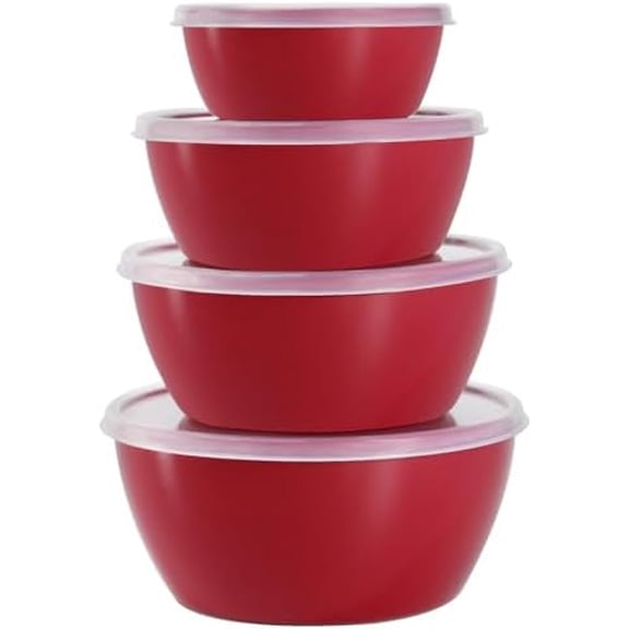 4-Piece Classic Plastic Prep Bowls with Lids, Nesting Plastic Small Mixing Bowl Set for Mixing, Baking, Prepping, Cooking and Serving Food, Microwave and Dishwasher Safe