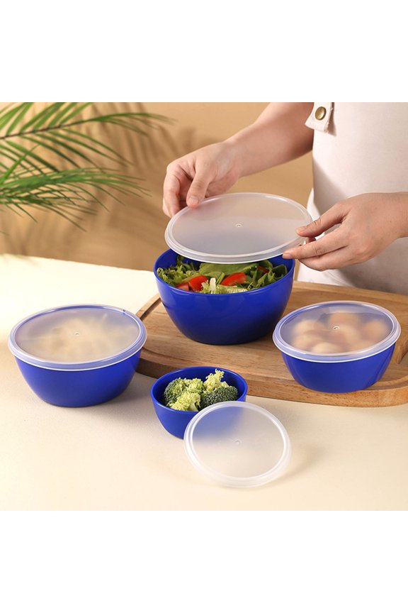 4-Piece Classic Plastic Prep Bowls with Lids, Nesting Plastic Small Mixing Bowl Set for Mixing, Baking, Prepping, Cooking and Serving Food, Microwave and Dishwasher Safe