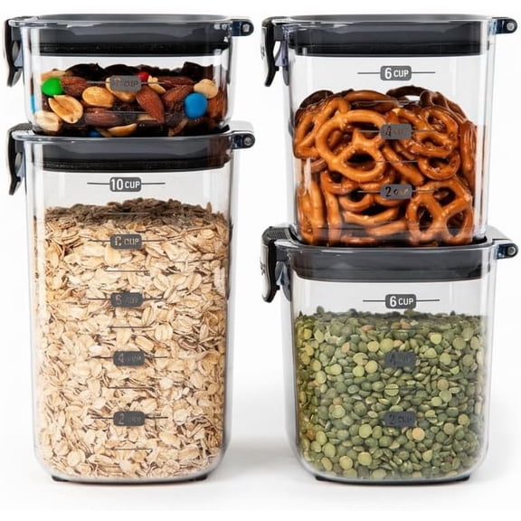 4-Piece Clear Plastic Modular Airtight Pantry Food Storage Container Set with Silicone Seal