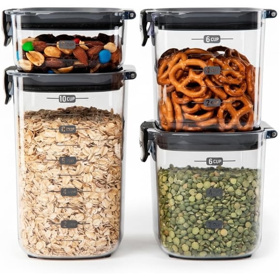4-Piece Clear Plastic Modular Airtight Pantry Food Storage Container Set