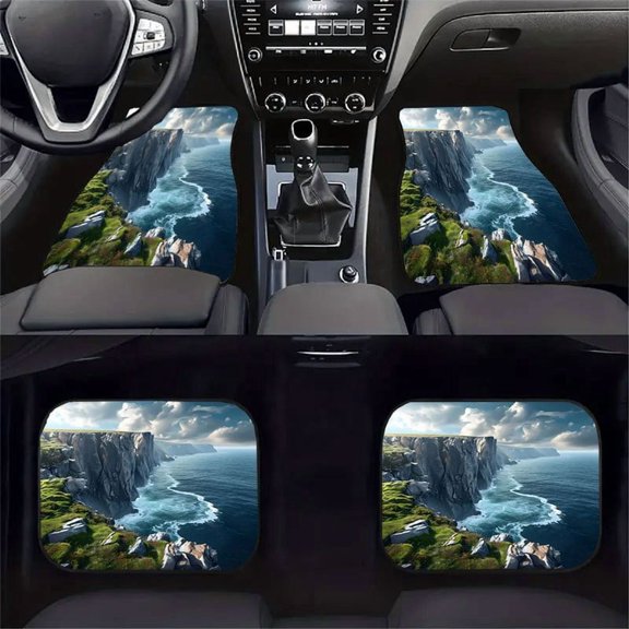 4-Piece Coastal Cliffs Ocean Waves Car Floor Mats, Universal Fit Auto Floor Liners For Cars Trucks Suvs, Anti-Slip All-Weather Interior Protection, Easy Clean Set